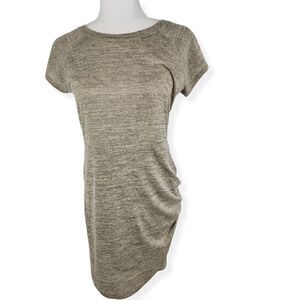 Cloud & Sky short sleeve dress with side ruched in oatmeal Large NWT